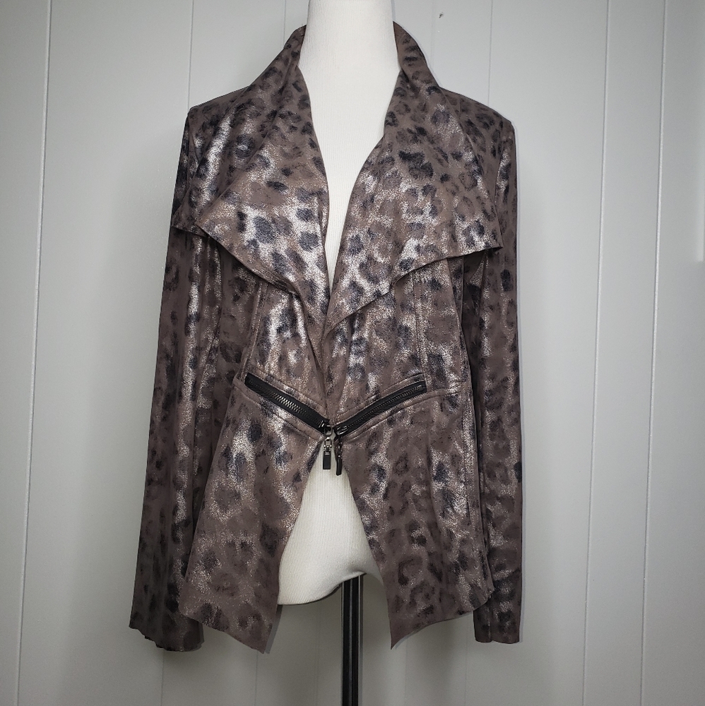 Peck & Peck Leopard Print Faux Suede Open Draped … - image 2